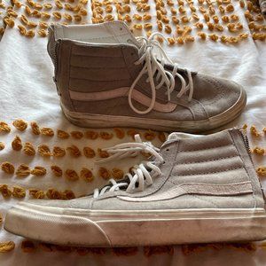 Gray Hightop Vans with Pink Stripe